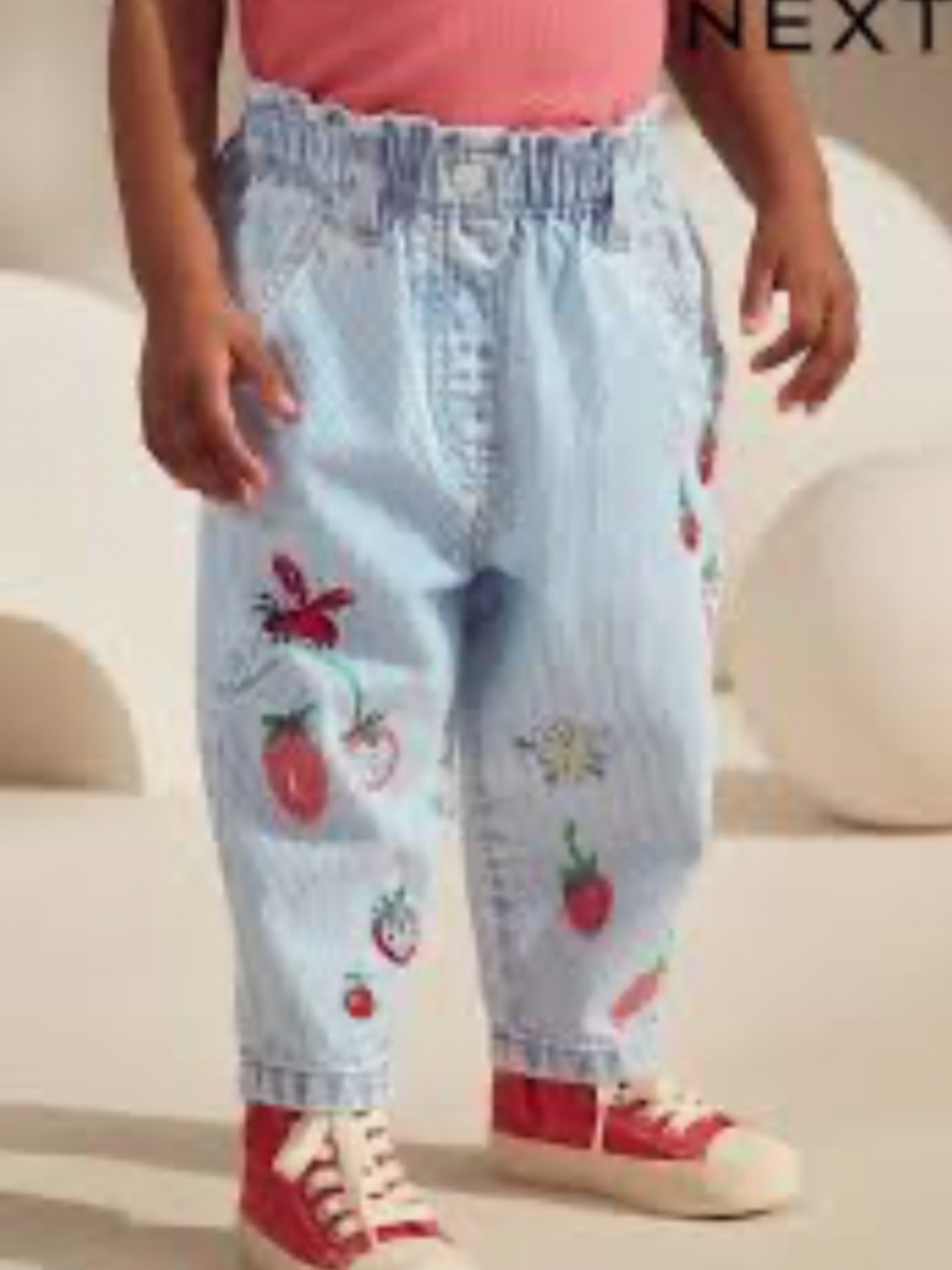 Next Kids Denim Striped Strawberry Jeans sz 2-3 yrs EUC $48R